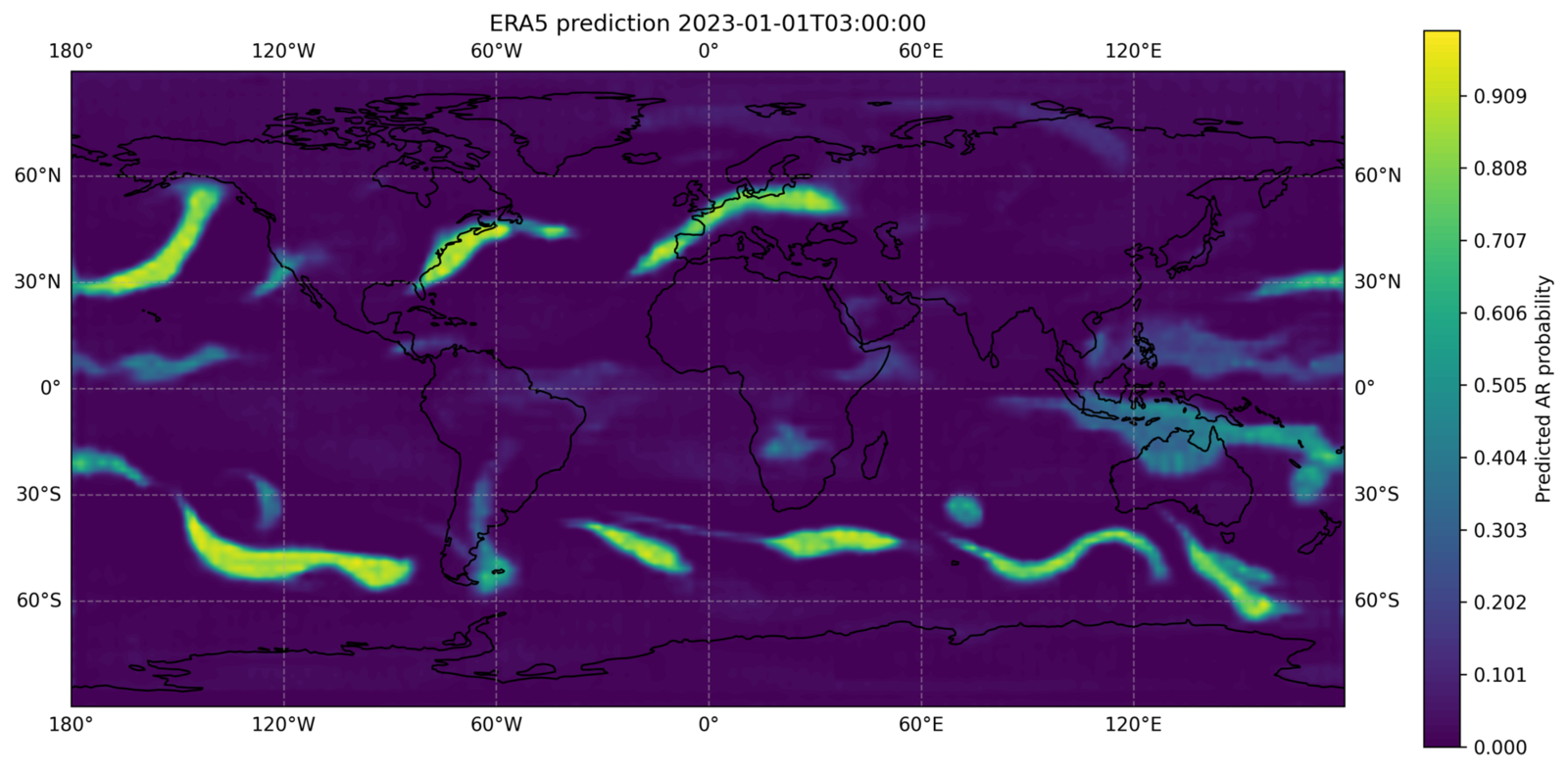 DeepAR predicted atmospheric river probability on the same date